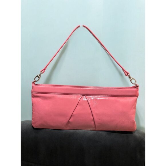 VTG HOBO Clutch Pink Bubblegum Glaze Leather Nickel Convertible Wristlet Mini Ba - Picture 1 of 9